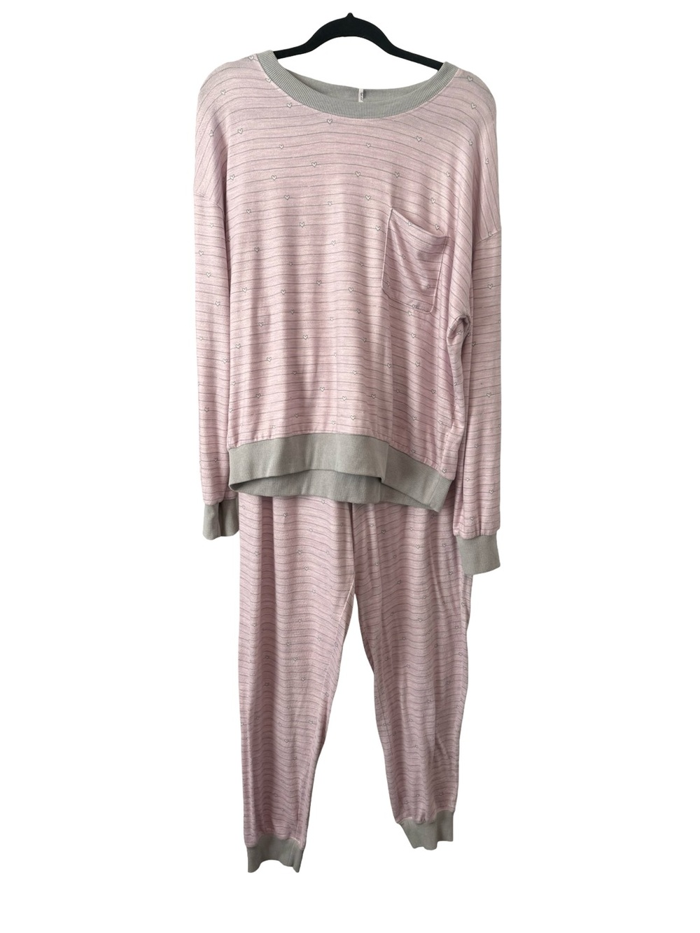 Splendid Pink Heart Print Pajama Set Large Soft Lounge Jogger Sleepwear
